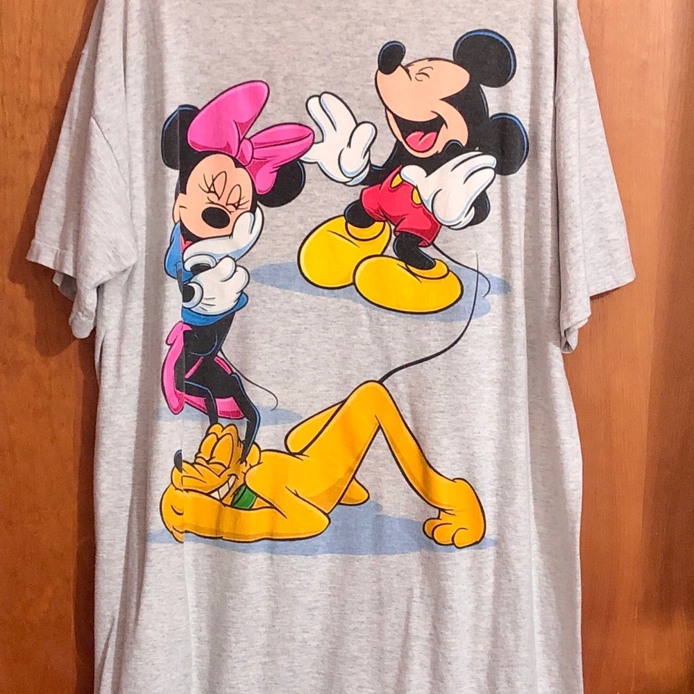 Disney Vintage Mickey, Minnie & Pluto Long Graphic Tee / Nightshirt Light Gray